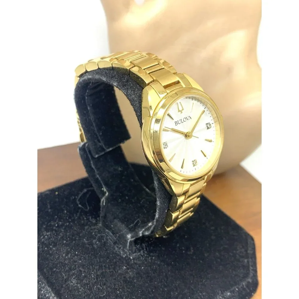 Bulova Women's Watch 97P150 Quartz Diamond Silver Dial Gold Stainless Steel 28mm